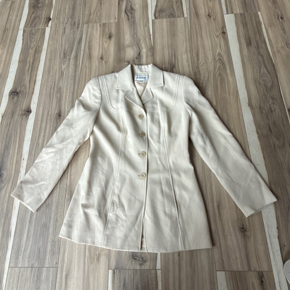 Juliana Collezione 0 Ivory Feather Twill Blazer Jacket Career Wear‎  Wool Blend